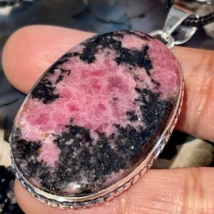 Chunky Peach Blossom Jade Rhodonite Pendant 2”